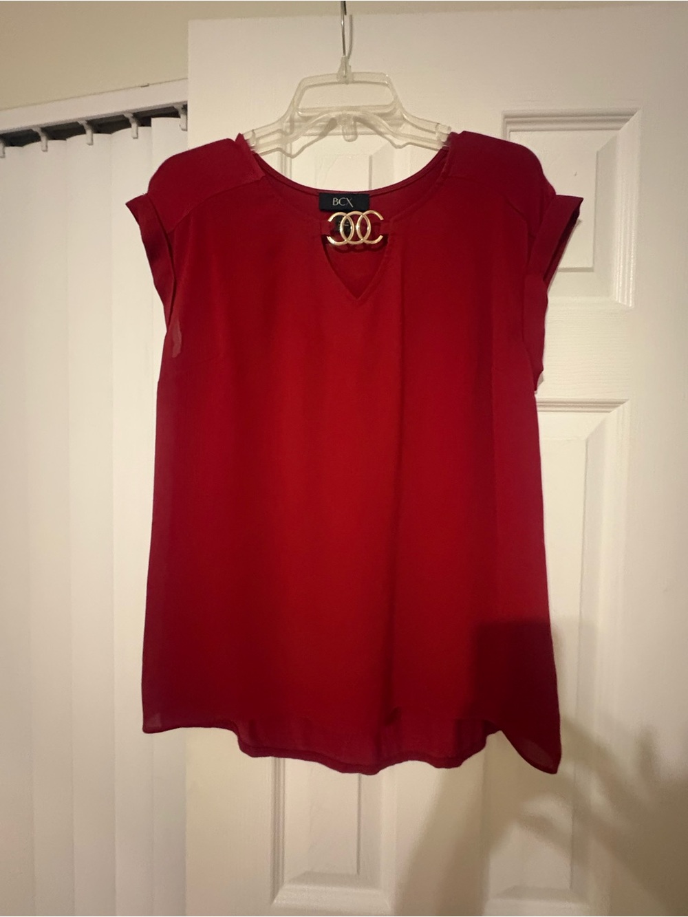 BCX Red Short Sleeve Blouse with Gold Twist Detail